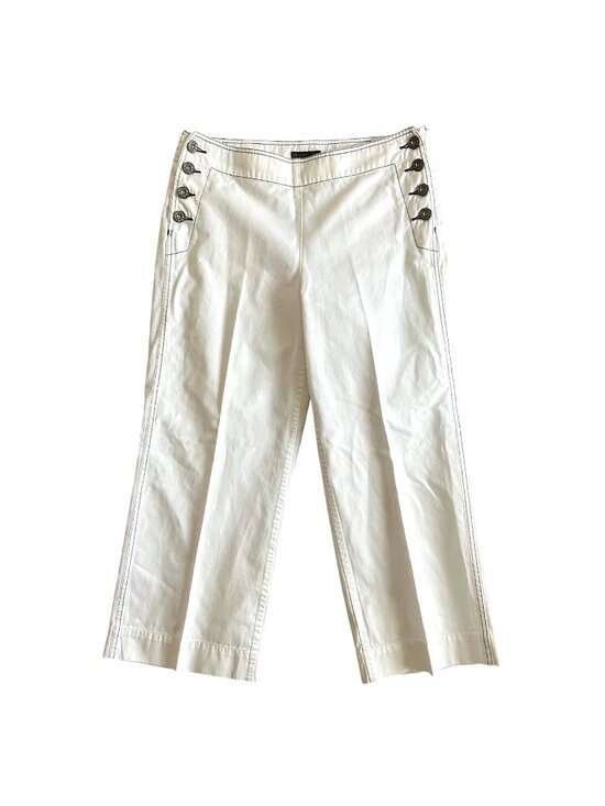 Ralph Lauren Pants - Ralph Lauren Women's Sz 8 White Sailor Pants Button Detail Wide Leg Crop